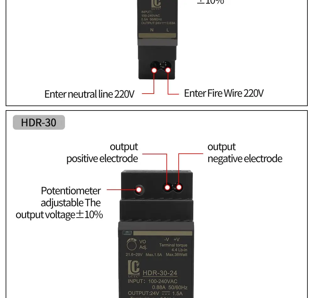 LCTC HDR Schaltnetzteil 15W30W60W100W150W 5V12V24V48V Schienentransformator Dünnes Schaltnetzteil – Detail 9
