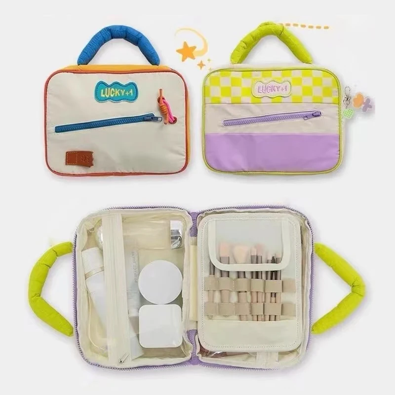 Borsa per cosmetici a colori a contrasto di grande capacità Organizer per articoli da toeletta borsa per il lavaggio da viaggio in stile coreano