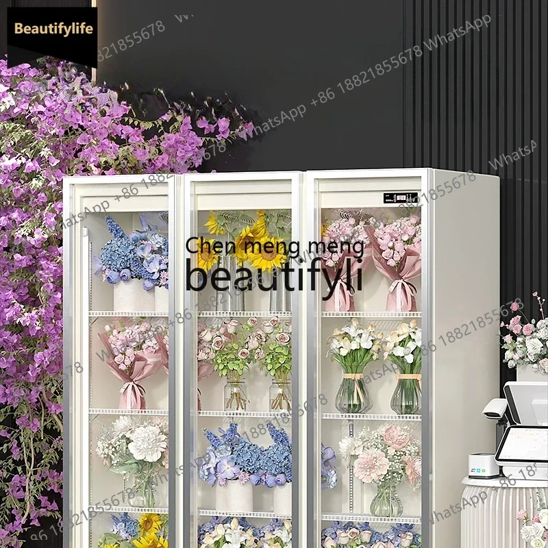 

Холодильный шкаф с воздушным охлаждением и системой No Frost для цветочного магазина, коммерческий двухдверный/трёхдверный холодильник-морозильник