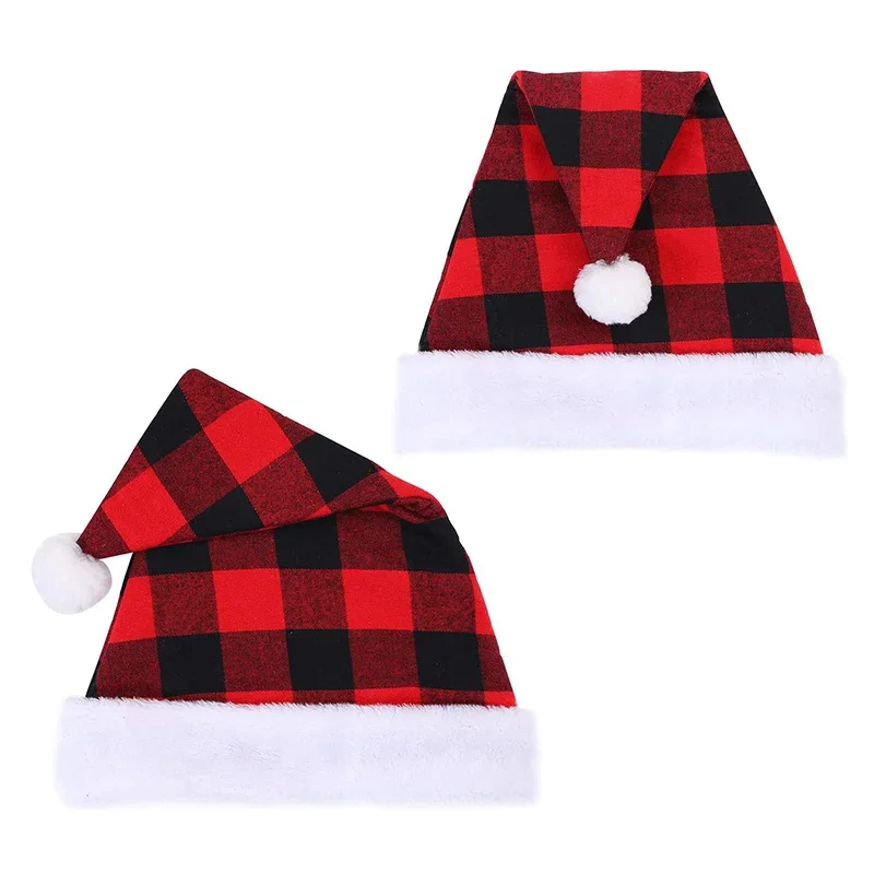 2022 Christmas Decorations: Red Black Check Plush Hat for Children and Adults - Perfect Gift for Christmas Party