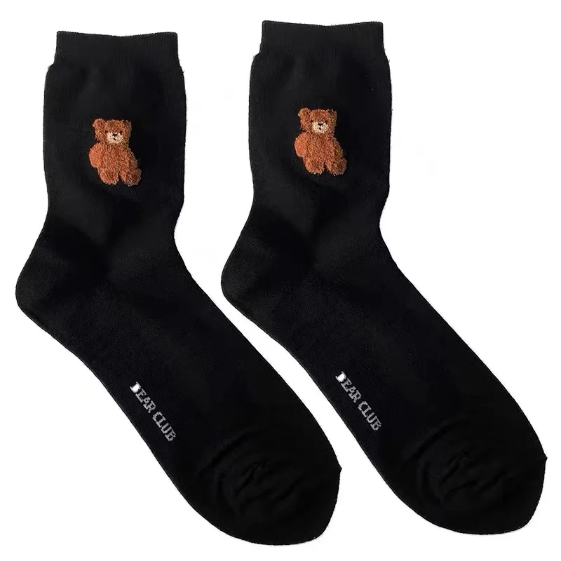 Good Quality Cartoon Gentleman Bear Men's Socks Cotton Harajuku Style Sport Boys Skateboard Novelty Breathable  Christmas Gifts