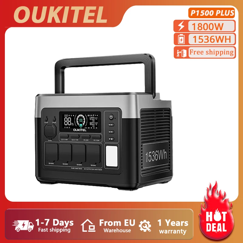 OUKITEL P1500E PLUS Portable Power Station 1800W Solar Generator 1536Wh Lifepo4 Battery for Home Emergency, Outdoor Camping, RV