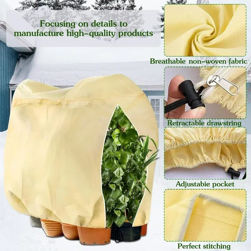 Grand sac de couverture pour plantes d'hiver, couvertures anti-insectes multi-tailles pour arbustes, arbre fruitier contre le gel, couvertures de Protection avec cordon de serrage zippé