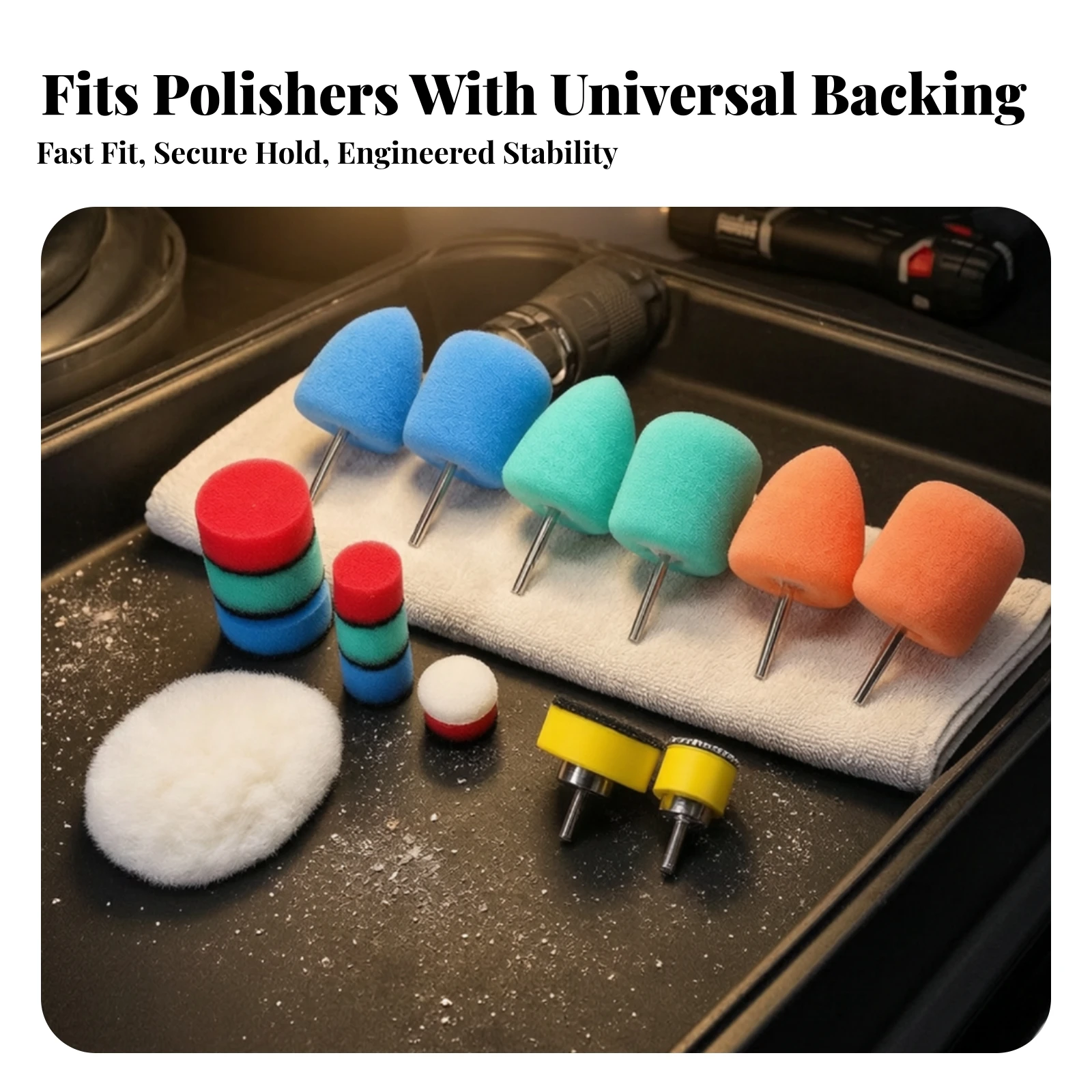 16 Pieces Sponge Polishing Pad Set Reusable Contoured Foam Polishing Pads with Metal Shanks Washable for Auto Detailers