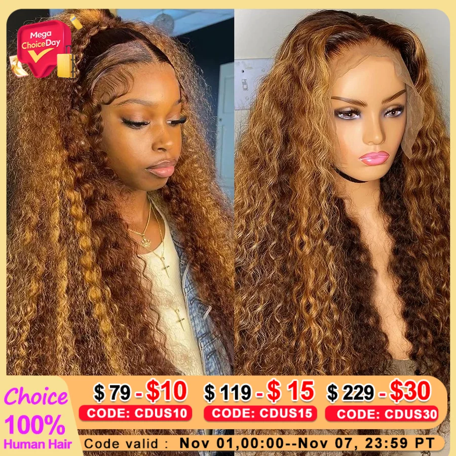 

16 36 Inch Highlight Ombre Hd Lace Frontal Wig Curly Human Hair Wigs 4/27 Colored 13x4 13x6 Deep Wave Curly 4x4 Lace Closure Wig