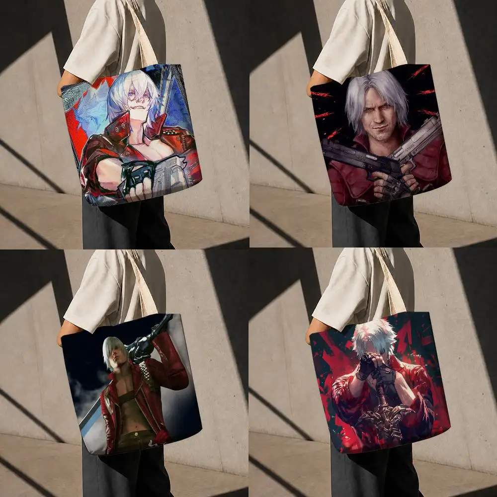 D-Dante D-Devil May Cry 5 Printed Canvas Shoulder Tote Bag for School Work and Commute