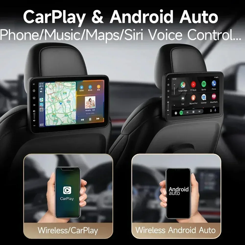 شاشة مسند الرأس للسيارة أندرويد 12 2024 ترقية جديدة شاشة تعمل باللمس للكمبيوتر اللوحي Carplay/Netflix/Youtube على الانترنت فيديو المقعد الخلفي للسيارة