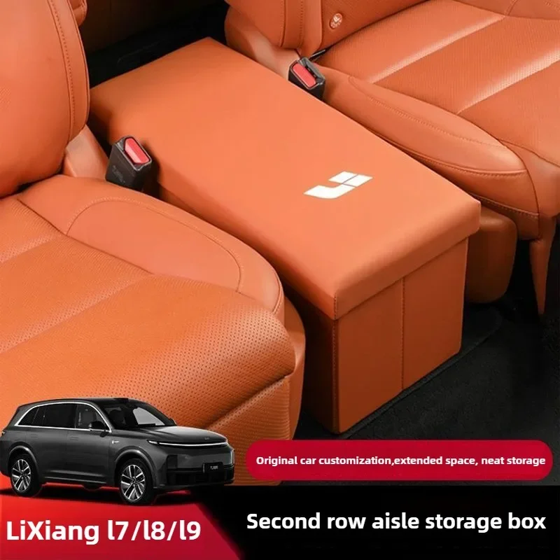 

For LEADINGIDEAL LiXiang L8 L9 ONE Second Row Seat Middle Aisle Storage Box Car Supplies Aisle Organizer,Leather Car Storage Box