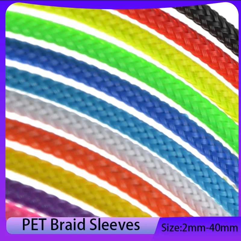 5/10M High Density Fluorescent Color PET Braid Sleeve Insulated Snake Skin Cable Wrap Sheath for Electronics 2-40mm