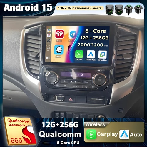 Android 15 Qualcomm Carplay Radio de coche para Mitsubishi Pajero Sport 3 L200 2015-2019 reproductor de vídeo Multimedia navegación GPS estéreo
