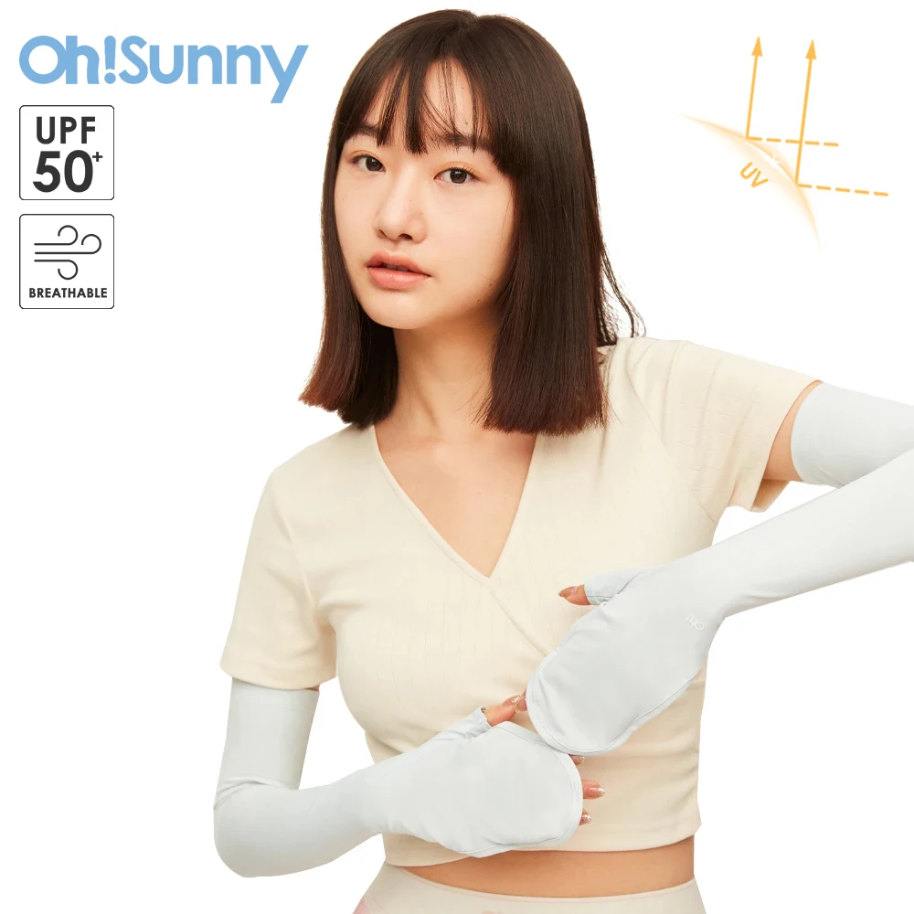 Ohsunny novo feminino manga de braço longo v-luvas proteção uv upf50 + atualizado respirável refrigerar luvas de golfe ao ar livre correndo