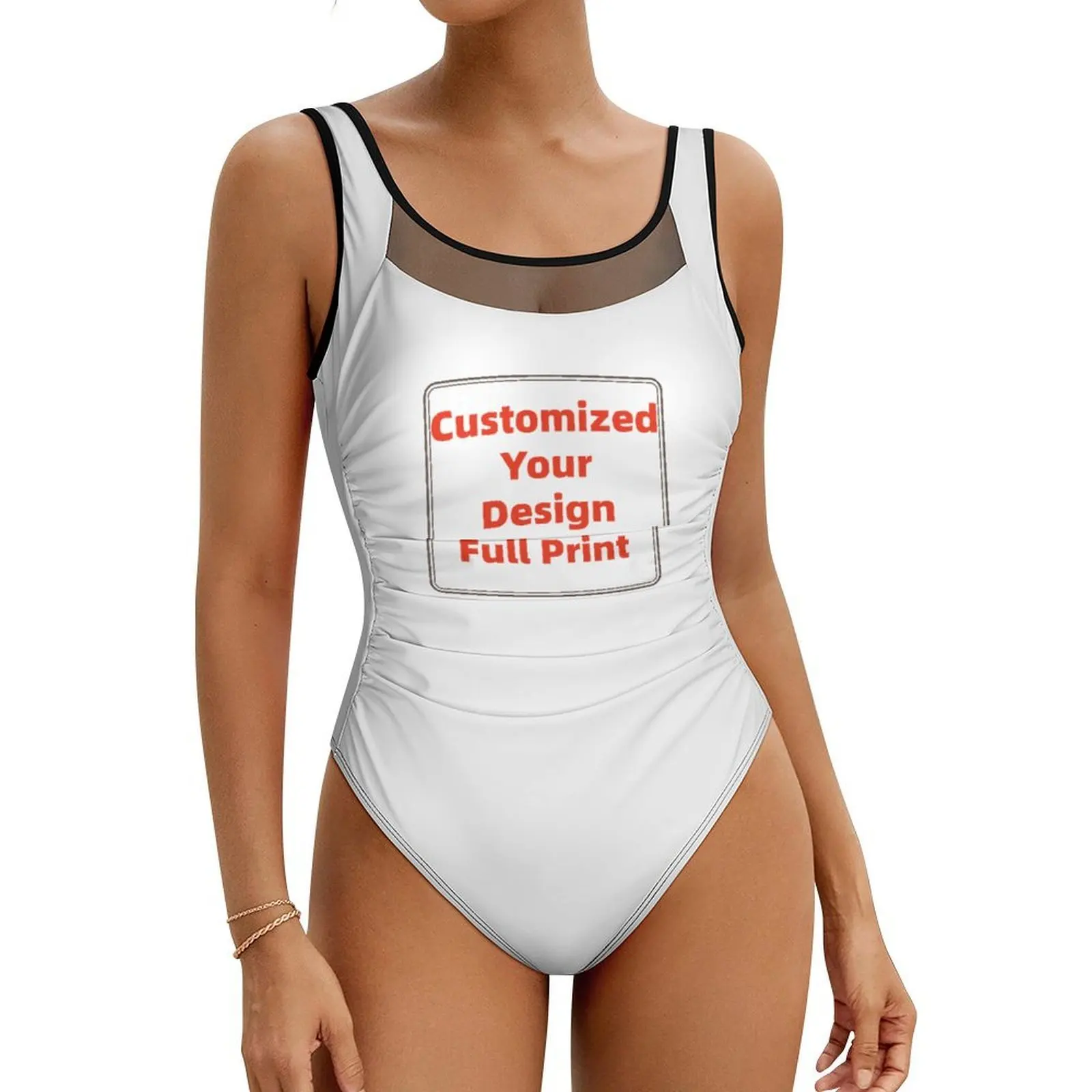 Personalized One Piece Swimsuit Women Tummy Control Vintage Swimsuits Mesh Backless Swimwear