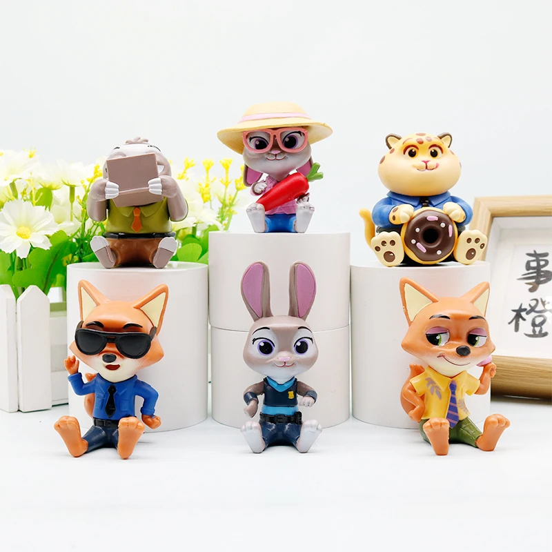 Na stanie 6 szt. Urocze figurki Judy i Nicka w pozach siedzących |   Dekoracja biurkowa z PVC |   Kolekcja dla fanów i idealny prezent na dziś Zoo2