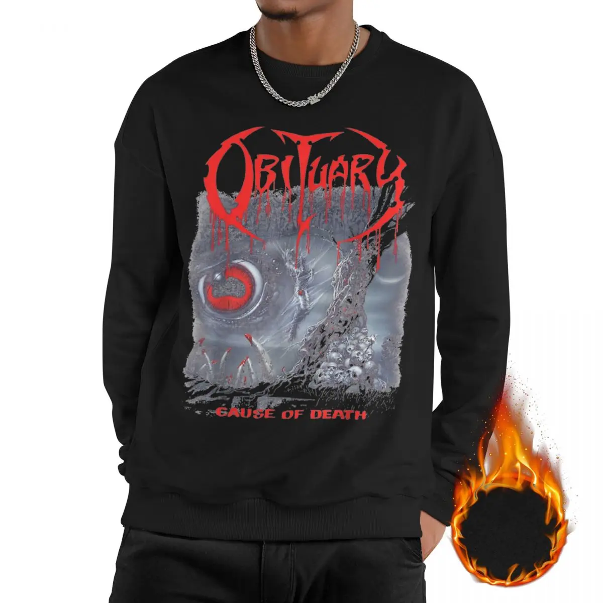 

Men Obituary Band Cause Of Death Casual Long Sleeves Sweatshirts Fleece Lined Death Metal Pullover Crewneck Sweatshirt Hoodie