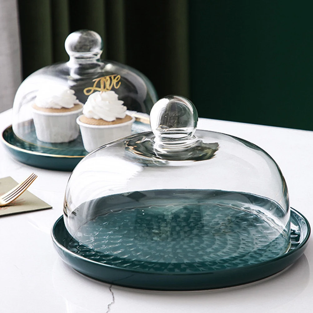 

Elegant Display Plate Clear Cake Dome Serving Tray Multipurpose Dessert Cover for Party Restaurant Cake Stand Black