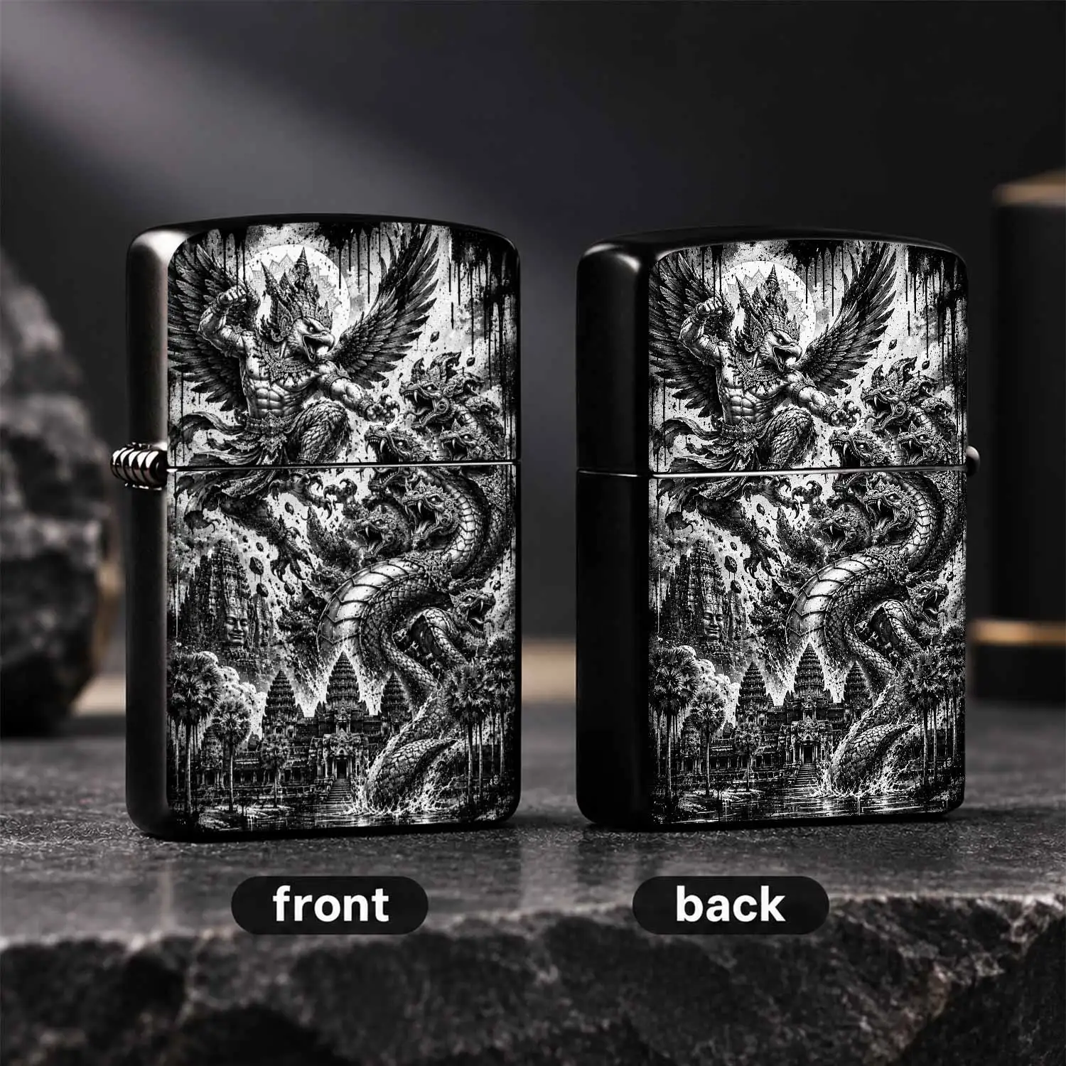 Vintage Mythical Garuda And Multi-Headed Naga Art Print Portable Lighter, Suitable For Daily Outings, Outdoor Trips And All Scenarios, Cool Stylish Personalized Practical Carry Item, Unique Southeast Asian Ancient Civilization Pattern Creat