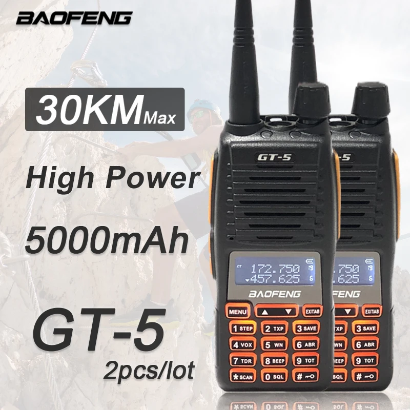 BAOFENG GT-5 2pcs 10W 2Way 아마추어 라디오 핸드 헬드 트랜시버 장거리 UHF 및 VHF 듀얼 밴드 워키 토키 햄 라디오 UV82 업데이트