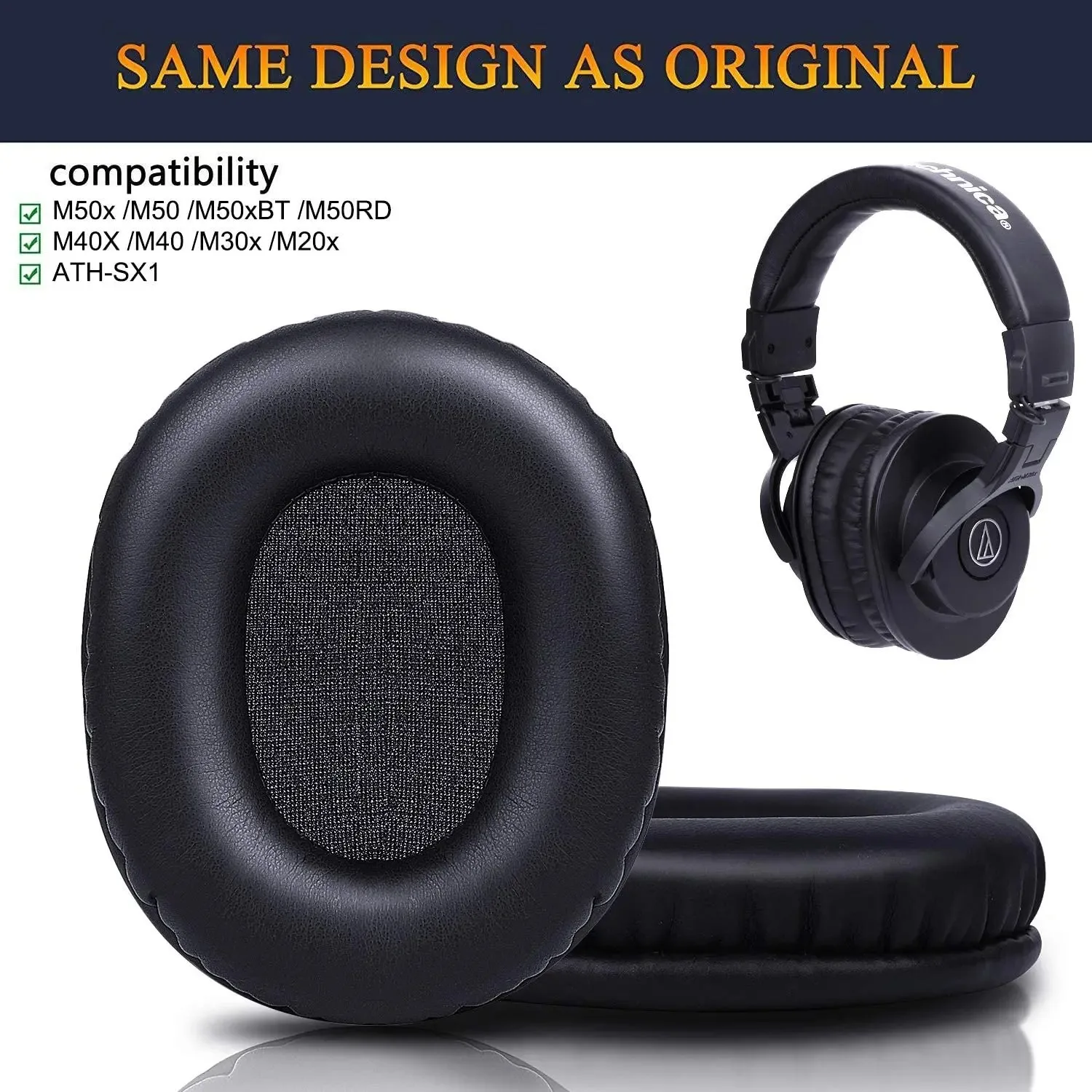 Replacement Earpads for Audio-Technica ATH M50X M40X M30X M20X Monitor Headphones with Protein Leather & Memory Foam Ear Cushion