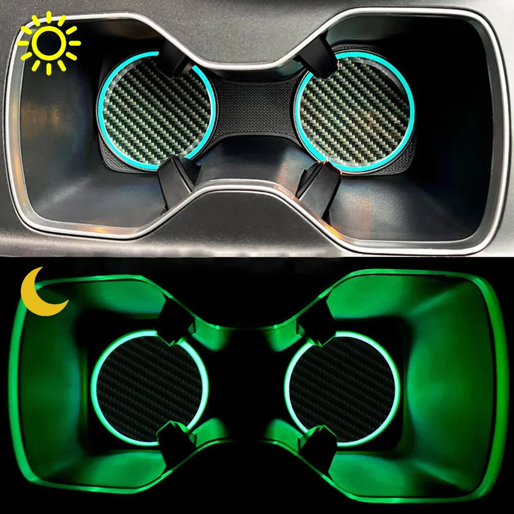 2Pcs Car Cup Holder Light Mat Pad Drink Coaster Luminous Anti Slip Cup Mat Decoration Universal Car Interior Accessories