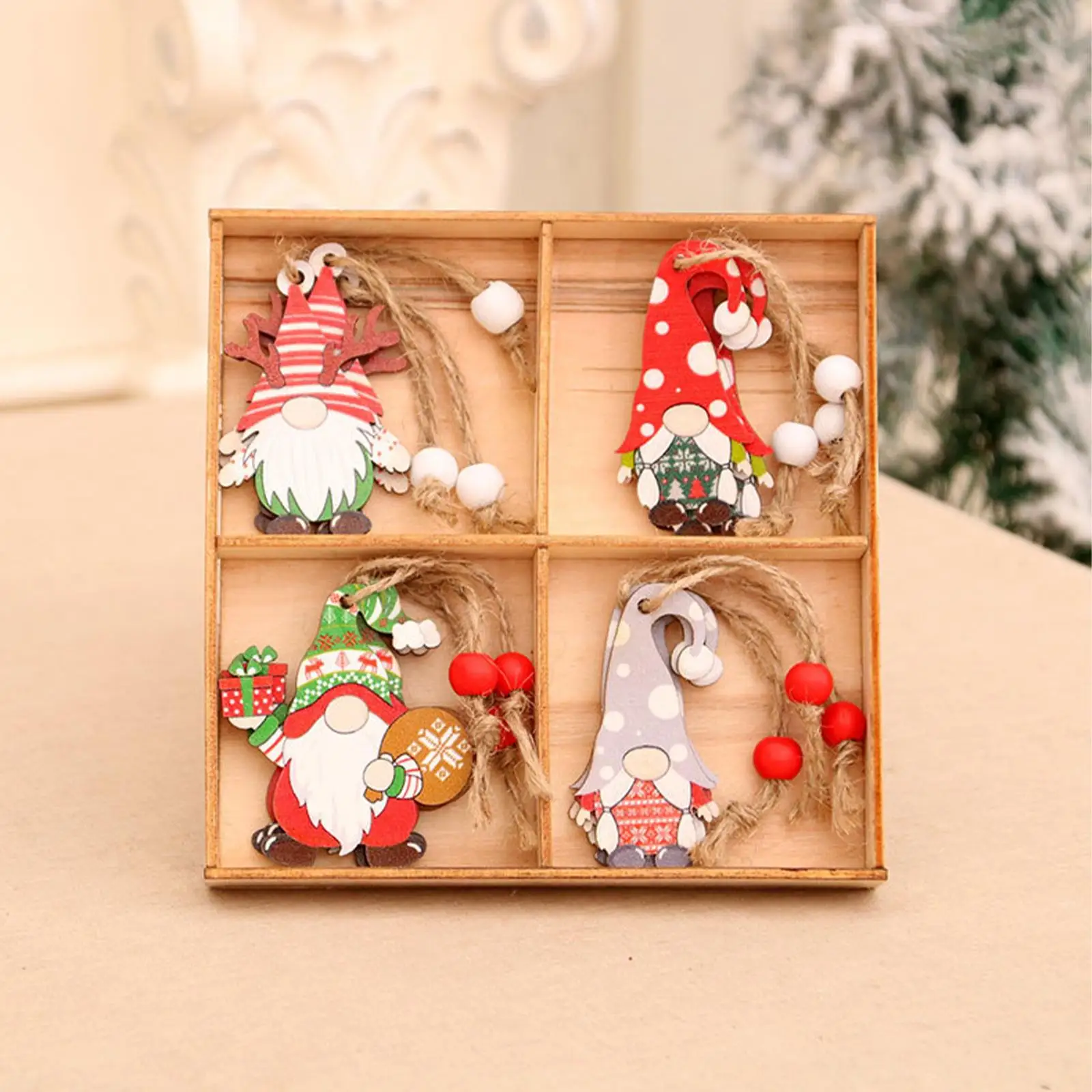 Adornos colgantes de Gnomo de Navidad de madera con decoraciones, 12x