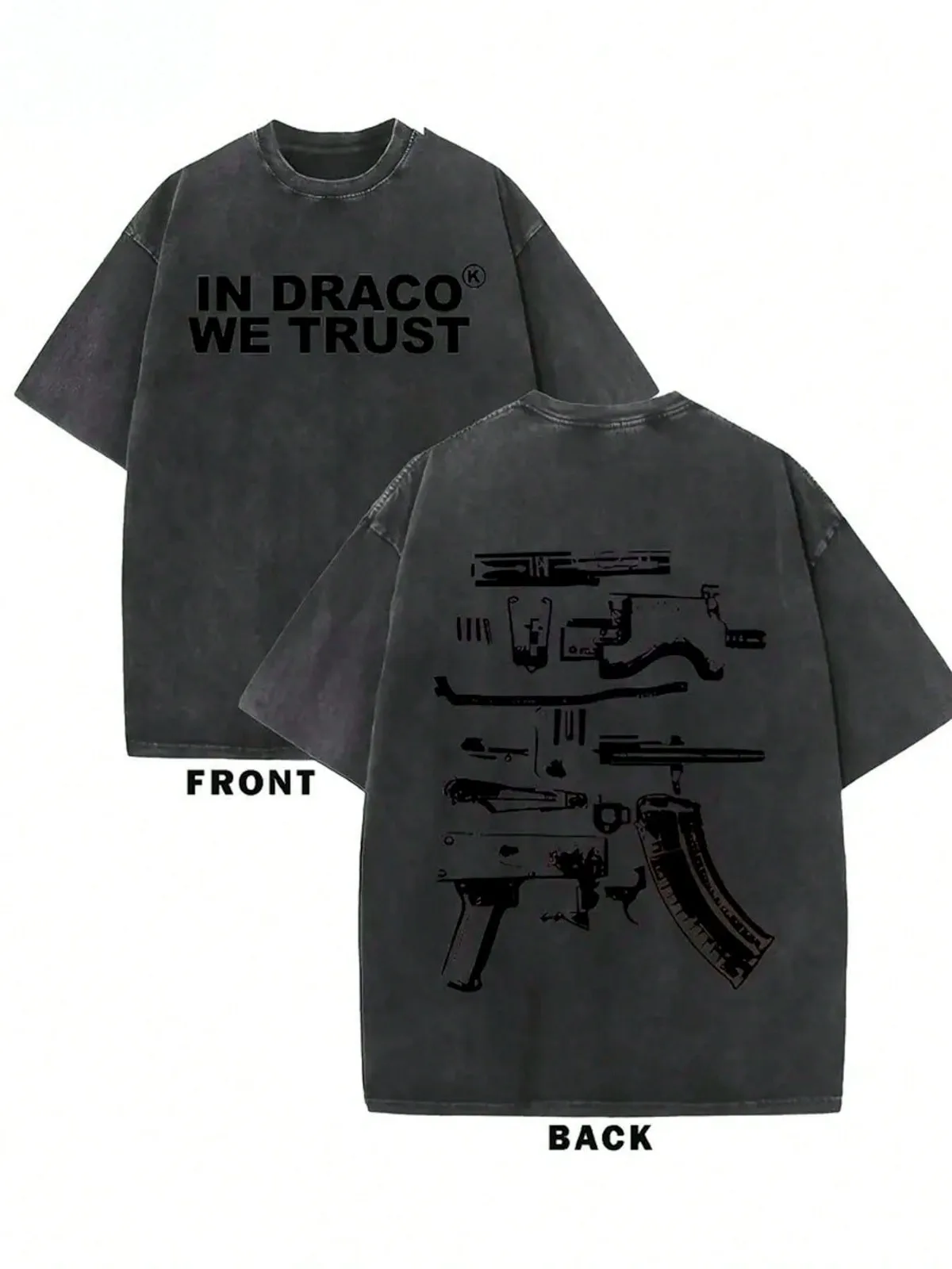 

1 Piece Double-Sided Water Wash At Draco We Believe Washed Print T-Shirt Batik Cotton Retro Fashion Brand T-Shirt Holiday Gifts