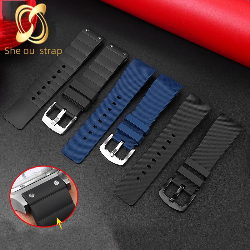 Rubber Watch Band For CARTIER SANTOS DE Santos100 Waterproof  Silica Gel Bracelet Blue Black 20mm 23mm  Watchstrap