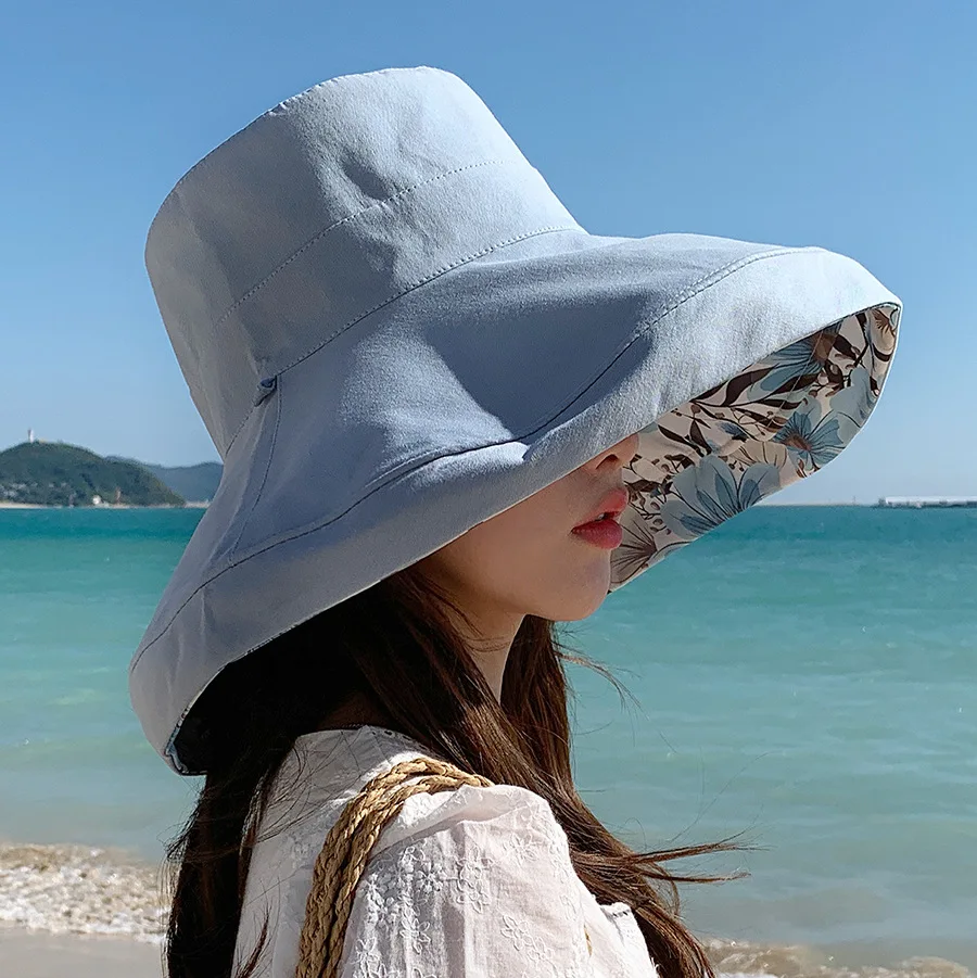 Spring and Summer Women\'s Double Sided Printed Fisherman Bucket Basin Sun Hat Big Brim Fashion Hat Outdoor Cap H18