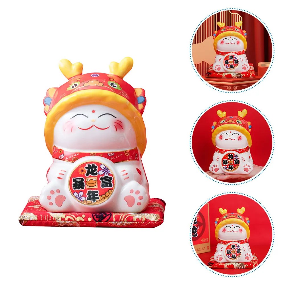 

Luck Cat Piggy Bank Creative Ceramic Coin Box Desktop Saving Jar Birthday Gift Money Pot Piggy Bank Ceramic Cat Figurine