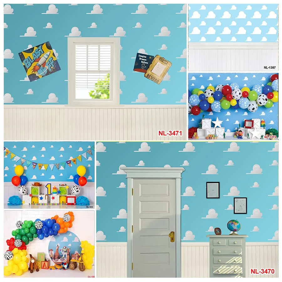 Toy Story Photography Backdrops for Kids Boy Birthday Party Supplies Decor Blue Sky White Clouds Wall Cartoon Photo Background