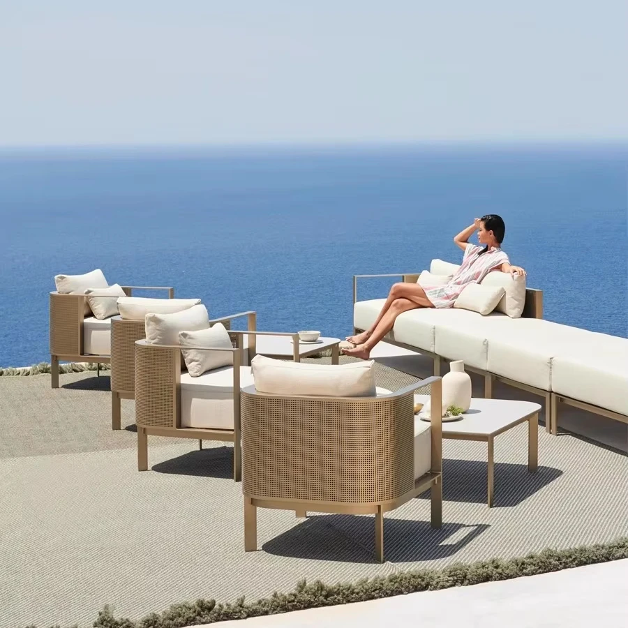 

Stainless Steel Outdoor Sofa Modern Garden Metal Outdoor Furniture New Design Patio Waterproof Luxury Lounge Sofa Set
