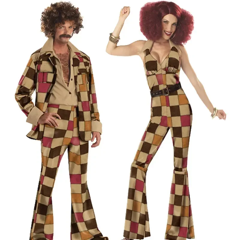 Men 60s70s Women Disco Sleaze Ball Costume Halloween Party Boogie Babe Couple Costumes Carnival Cosplay Set