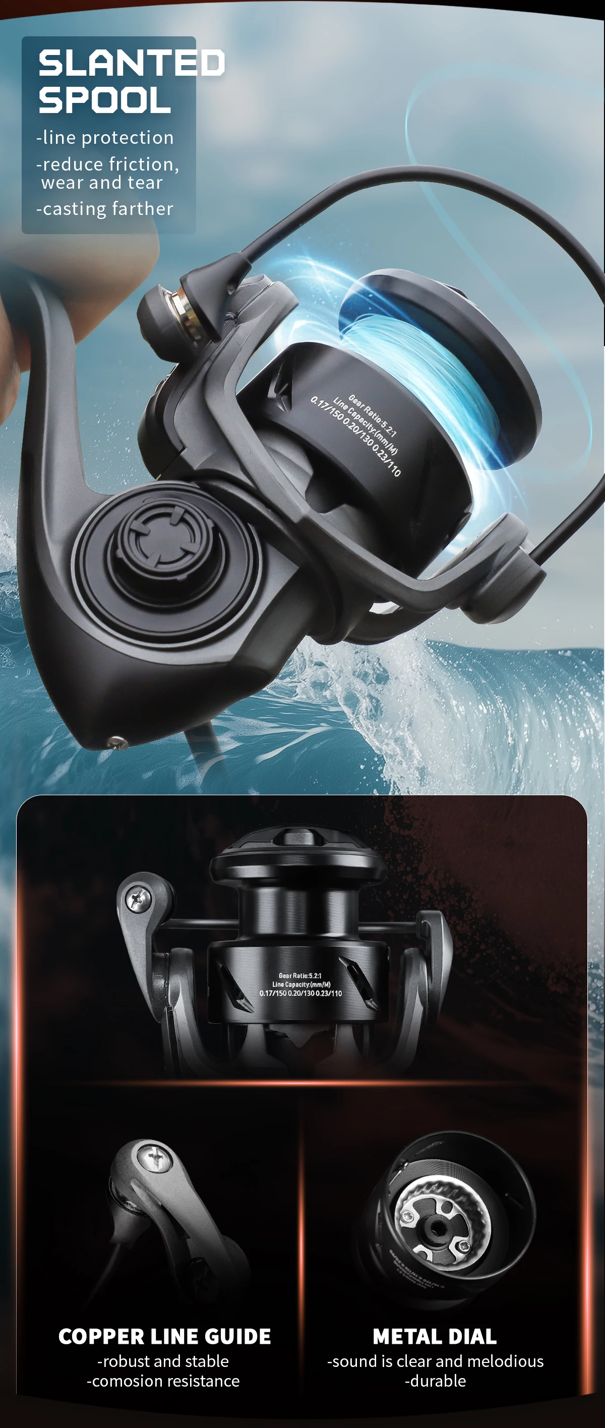 Mavllos SCYLLA Ultraleichte Bass-Spinnrolle, 122g Carbonrahmen, 5,2:1 Übersetzungsverhältnis, 4kg Bremskraft, Mikro-Angelrolle für Forellen – Detail 7