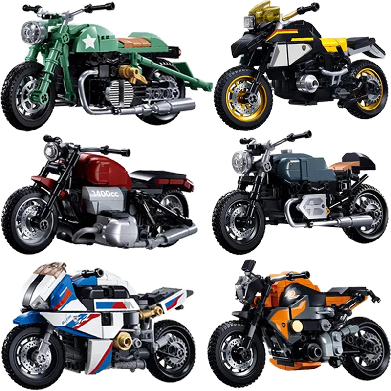 SLUBAN City Series Speed Champion BMW Technical Motorcycle Racing Car Model Moto Building Blocks Bricks MOC Kids Toys Gifts