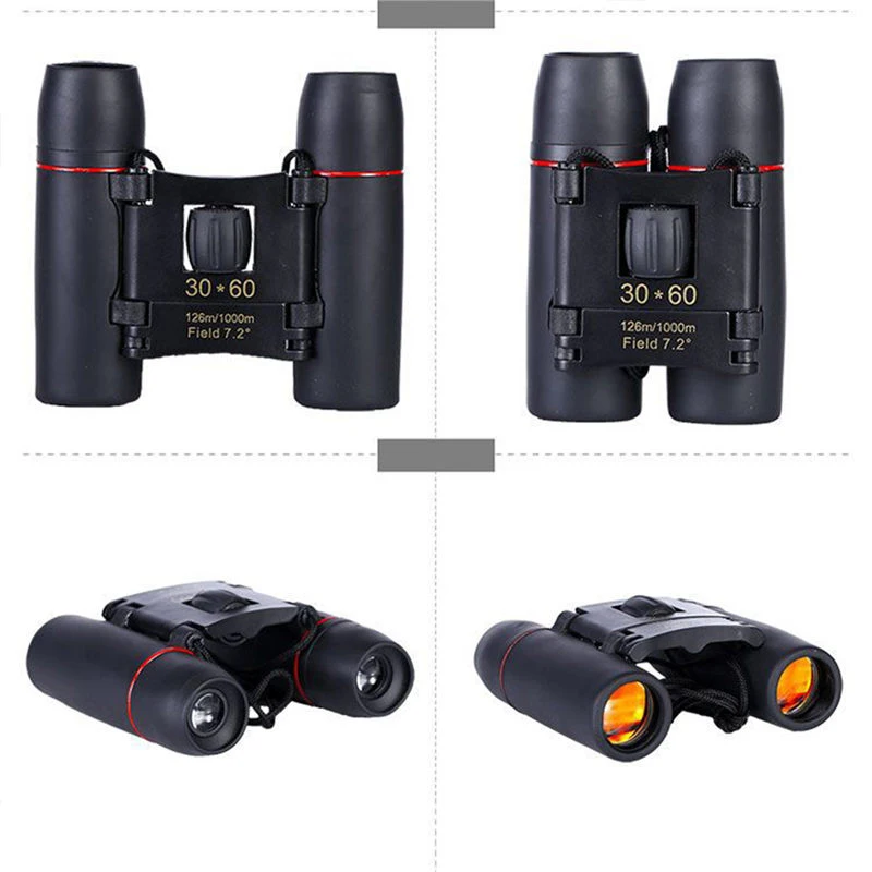 Optical Folding Telescope 30x60 Compact Binoculars 126/1000m Zoom BAK4 prism Portable Night Vision Foldable Mini Binoculars