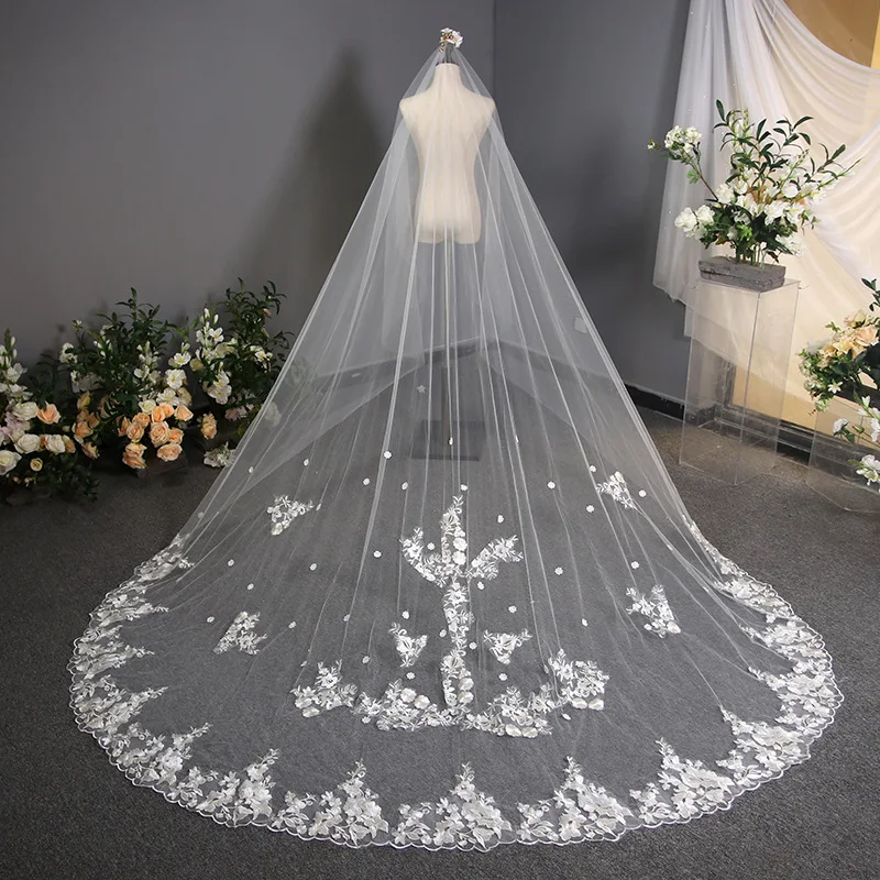 Long Mop Lace Pure White Bridal Headdress Ins Korean Style Bridal Veil Wedding Accessories