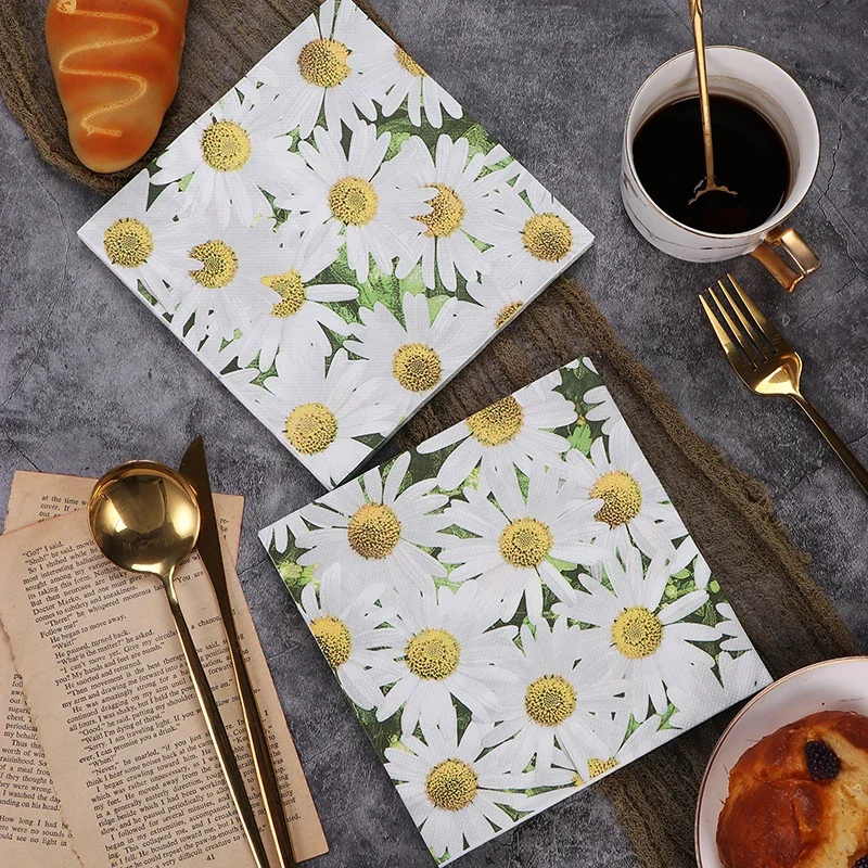 20pcs Hot Selling Wild Chrysanthemum Printing Paper Napkins Colorful Napkins Handmade DIY Paper Party Butterfly Bone Bart Paper