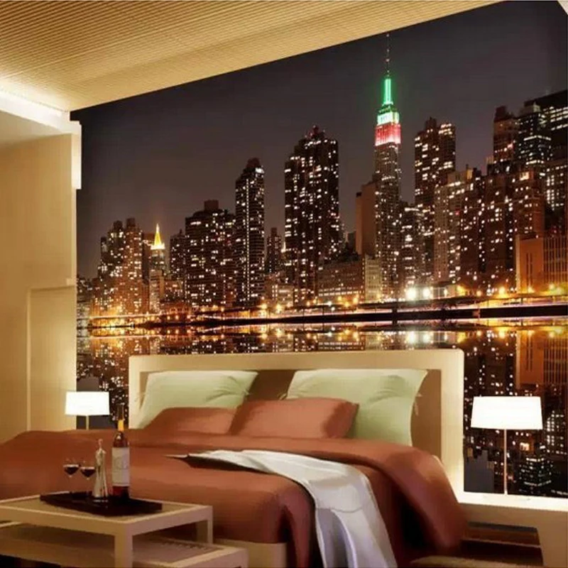 Customized products High Quality Photo City Night View Living Room TV Backdrop Home Decor Mural Wallpaper For Bedroom restaurant