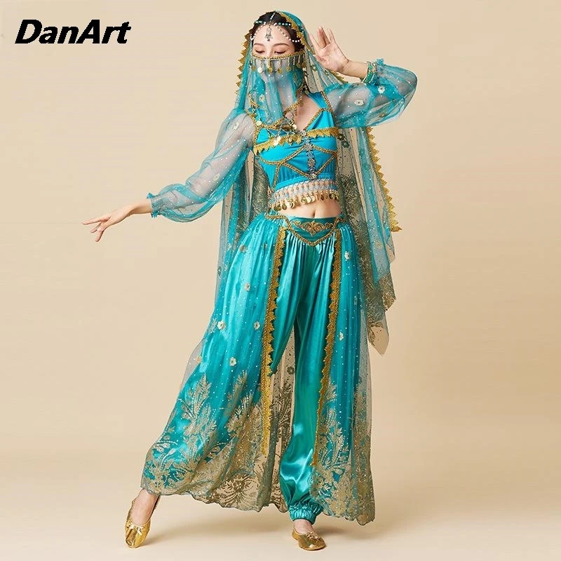 جديد السيدات أداء الرقص الشرقي زي مجموعة الياسمين الأميرة أنس زي الكبار الرقص الهندي هالوين نمط غريب مجموعة