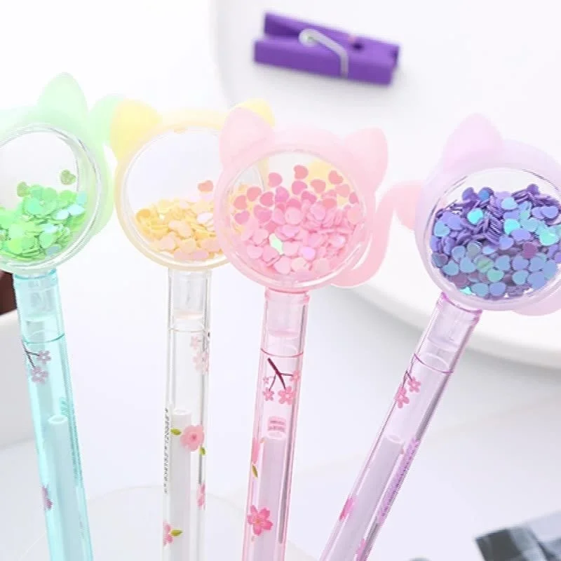 

2pcs Stationery Pens School Office Suppies Novel Creative Kawaii Cat Glitter Recreation Cute Gel Pen