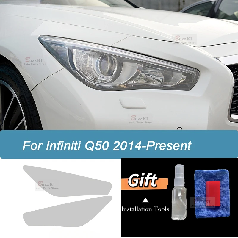 

For Infiniti Q50 2014-On Accessories 2 Pcs Car Headlight Protective Film Smoked Black Transparent TPU Repair Sticker
