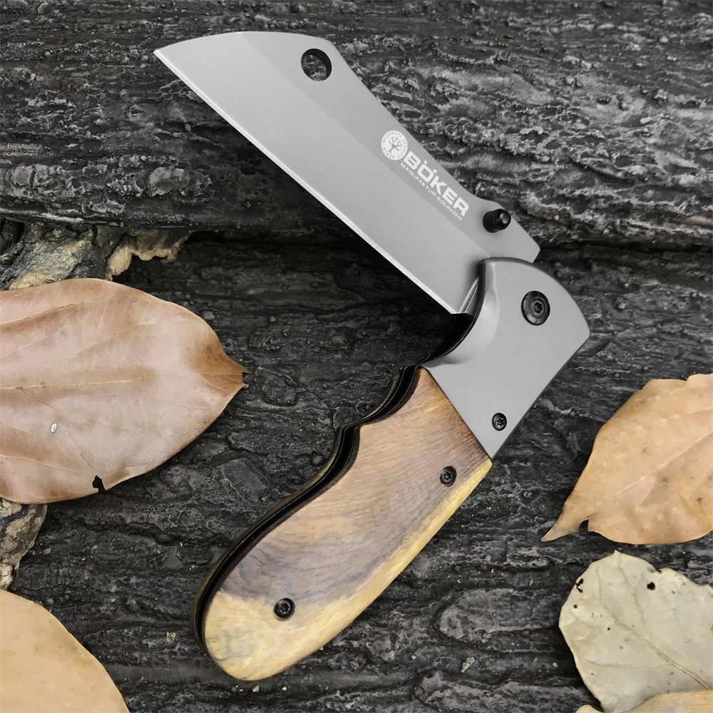 Pocket Boker DA104 Folding Knife 5Cr13Mov Tanto Blade Wood Handle Outdoor Survival Tactical Knives Camping Hunting EDC Tool