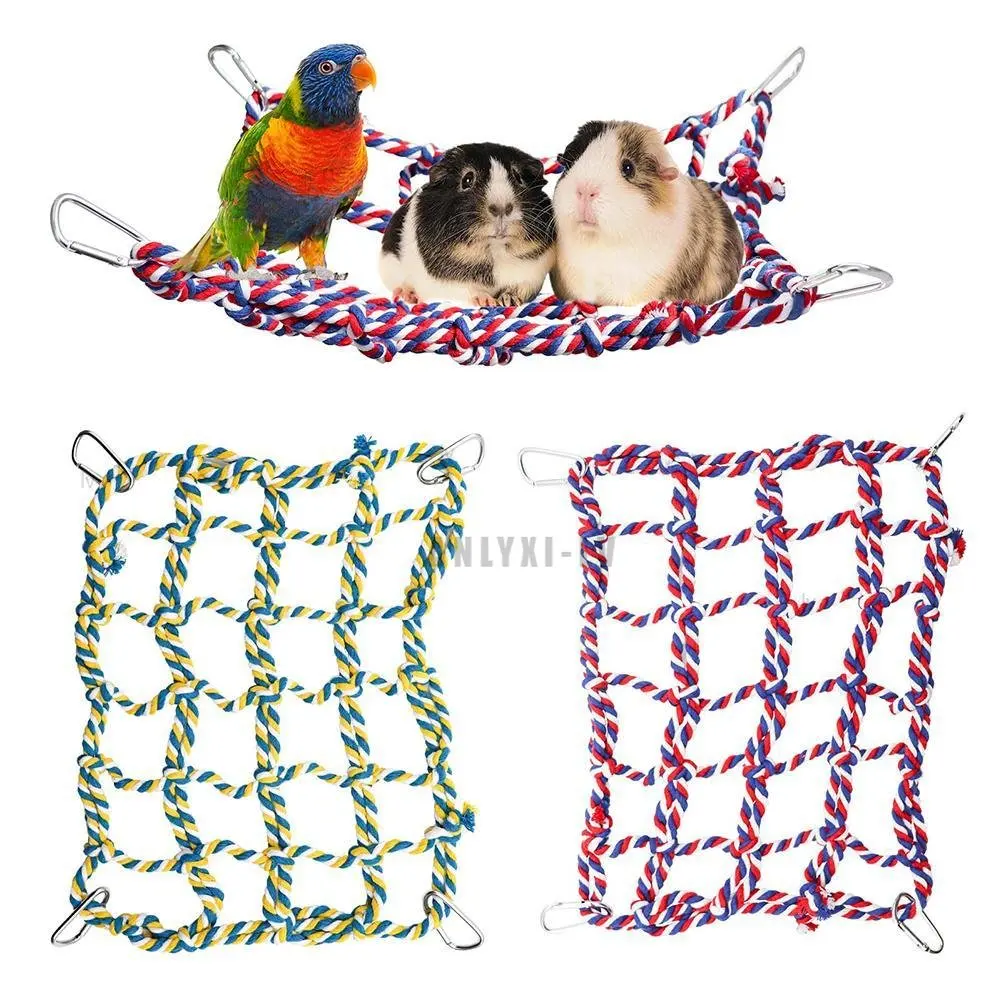 Pet Climb Net Parrot Hamster Squirrel Toys Nylon Rope Hanging Ropes Stand Net Swing Play Rope Ladder Buckles Bird Accessories