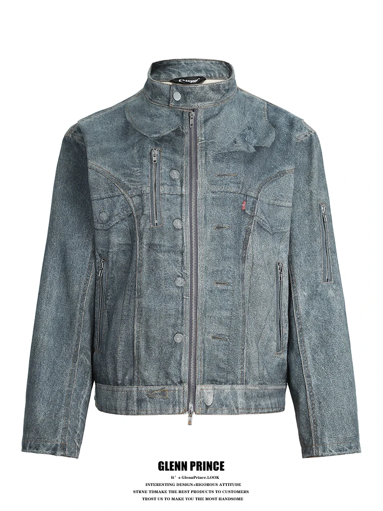 

GPstudio High Street Distred Zipper ort Men's Jaet Denim Jaet Youthful Vintage Sle Casual Wear ex Spring Autumn