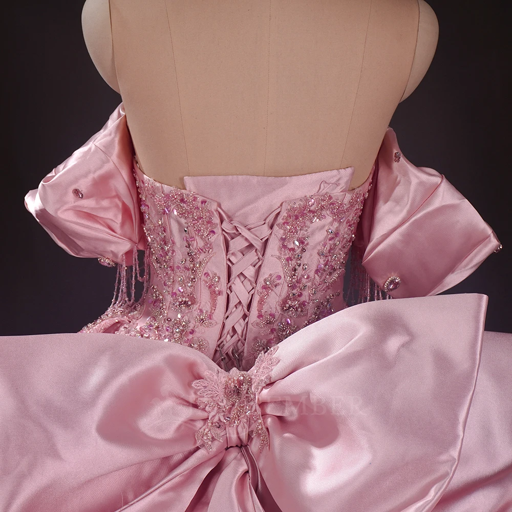 Requintado brilhante rosa quinceanera vestidos de casamento personalizado vestido de festa frisado fora do ombro vestido de baile vestidos de 15 años