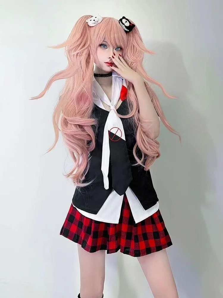 

Костюм для косплея Дзюнко Эношимы из Danganronpa, школьная форма, заколки Монокума, платье JK для женщин и девушек