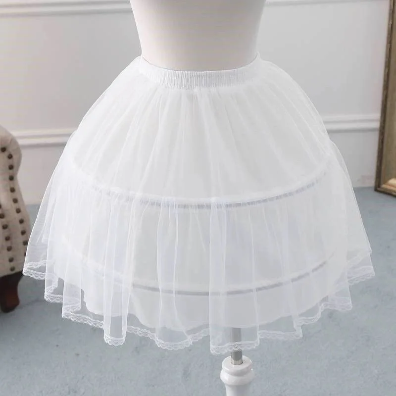 Girls Crinoline Petticoat with 2 hoops Under skirt Short White Underskirt A-line Ball Gown Petticoats