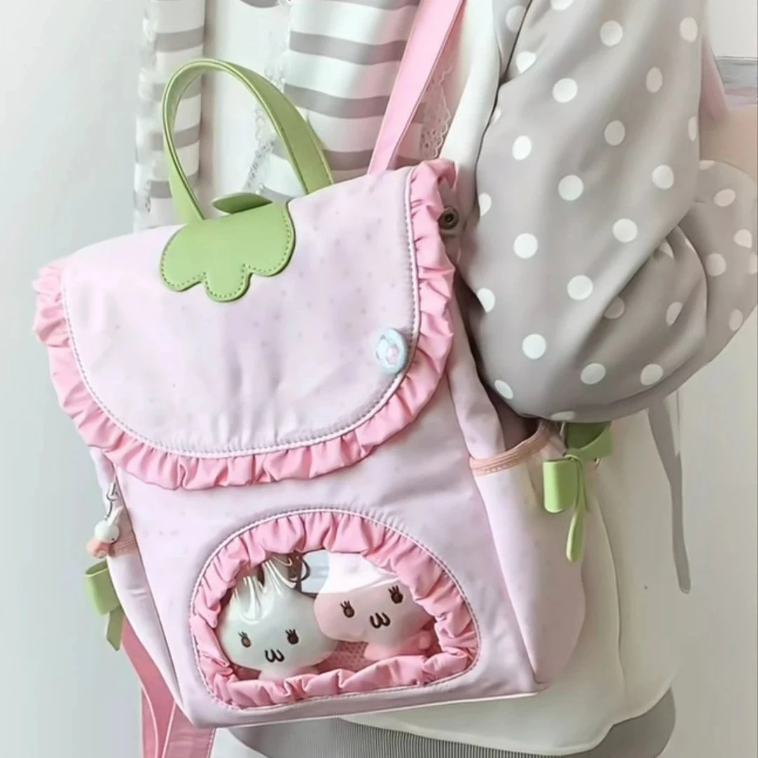 

New Y2K Dolls Bag Harajuku Commuter Kawaii Preppy Style Backpack Sweet and Cute Strawberry Polka Dot Ulzzang Ita Bag