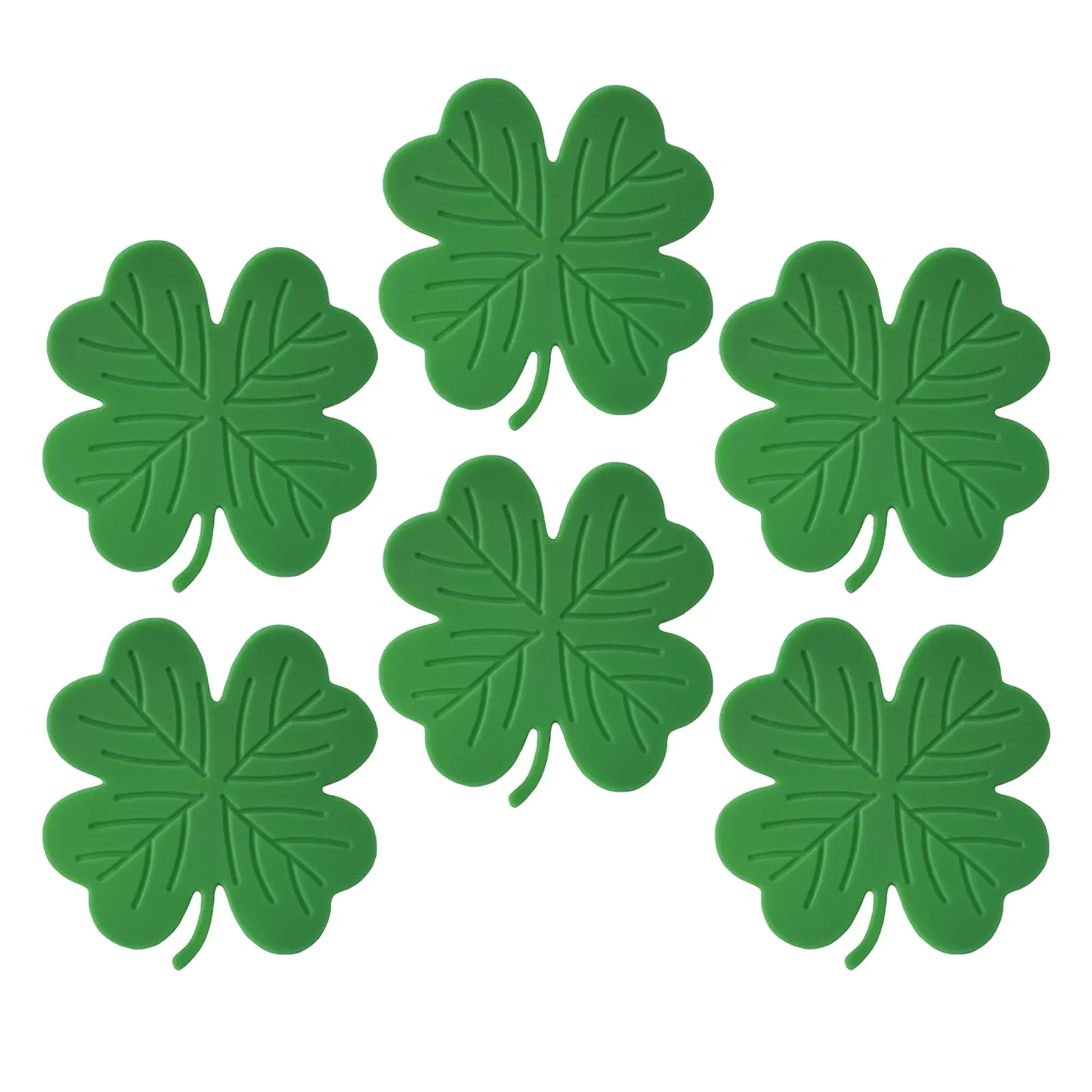 6Pcs Clover Shaped Silicone Coasters Green Waterproof Spill-Proof Scratch-Free Heat Insulated Cup Mats Day Table