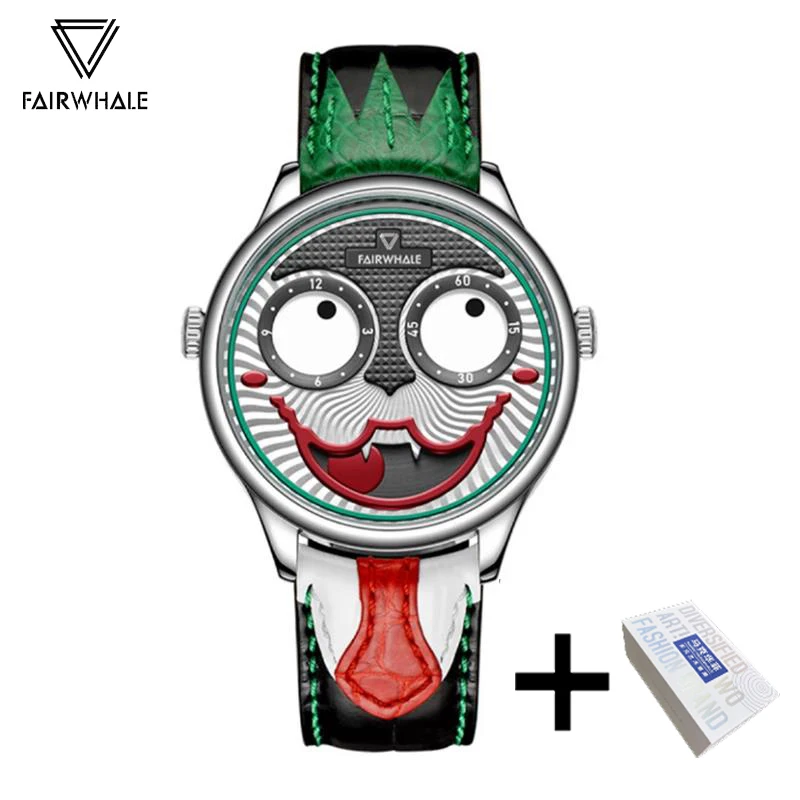 Fashion Joker Watch For Men Brand Mark Fairwhale Personality Leather Strap Special Pointer Quartz Wristwatch Man Reloj Hombre