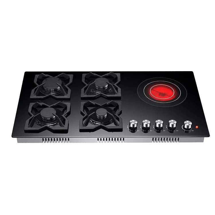 

Gas&Electric Hobs, gas stove 5 bunners hobs Black glass stoves built-in gas stove 2023 hot sale